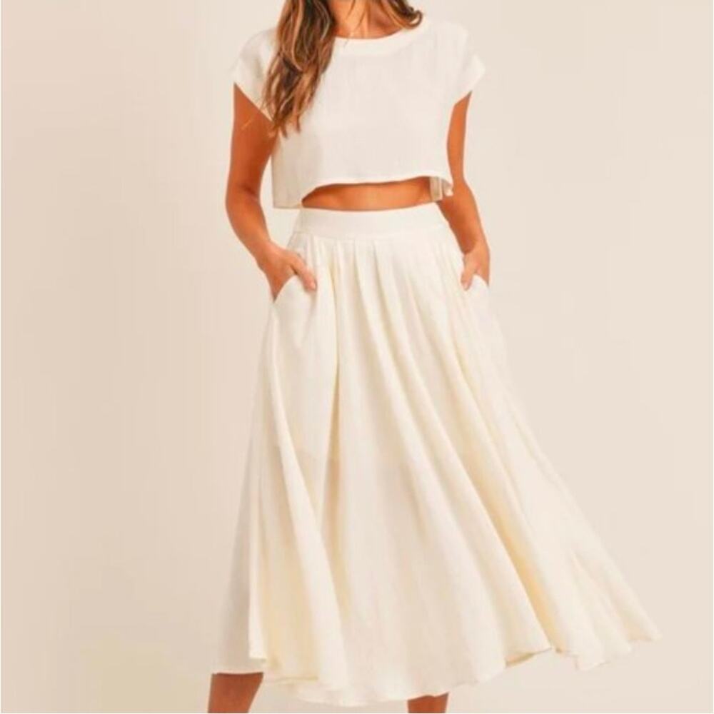 Mable Ivory Cream Two Piece Matching Set Crop Top Midi Coastal Boho Small